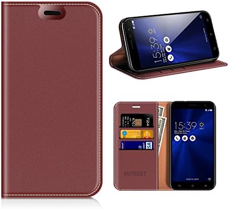 Asus Zenfone 3 Case, Mobest Asus Zenfone 3 Premium Leather Case, Asus Zenfone 3 Wallet Case, Flip Case Cover [Wallet Stand], Card Slots For Asus Zenfone 3 ZE552KL 5.5 inch - Wine Red