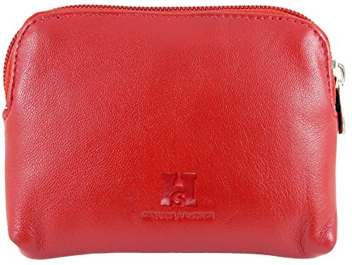 Small Soft Leather Credit Card Holder and Coin Zip Purse (Red)