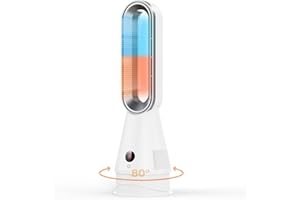 AICPAN Hot and Cool Bladeless Tower Fan, Space Heater with 3 Modes, Powerful Cooling Fan and Room Heater for Office, Desk, Bedroom, Indoor, Quiet, Remote Control (White)