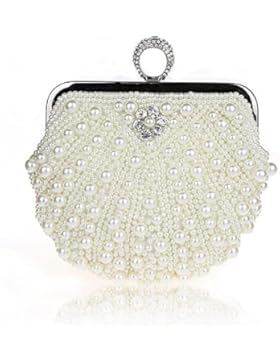 Harson&Jane Damen Perle-Tasche Hochzeit Handtasche Partei-Handtasche mit Kristall Weiß Schwarz Rosa