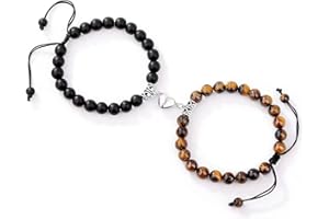BBHKKL 1 Paire Magnetique Bracelet pour Couples Connecté Perles Bracelet pour Homme Femme Pierre Naturelle Bracelet Couple Amoureux pour 2 Elastique Bracelet BFF Bracelet Magnetique boite cadeau