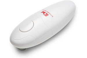 Apriscatole elettrico Auto Kitchen Mama: Apri le tue lattine con un pulsante - Automatico, a mani libere, bordo liscio, sicuro per gli alimenti, a batteria (Bianco)