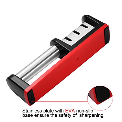 Dorlle Messerschärfer Messerschleifer , Messerschleifmaschine 3-stufig Messer Schärfwerkzeug hilft Reparatur, Diamant beschichtet Schärfen Rad System, rot - 5