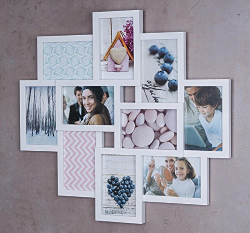 Fotocollage Bilderrahmen 55×50 mit Glasscheiben für 10 Fotos 10x15cm Weiß Fotogalerie Fotorahmen Bilderrahmen Collage - 5