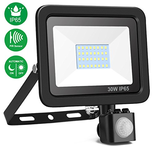Preisvergleich Produktbild Minger 30W LED Fluter Floodlight Strahler LED Strahler mit Bewegungsmelder Licht Scheinwerfer Außenstrahler Wandstrahler Schwarz Aluminium IP65 Wasserdicht AC 180 - 260V kaltweiß 6000K 2400LM[Energieklasse A++]