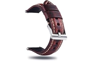 Berfine Quick Release Rindsleder Uhrenarmband, Vintage Retro Pull-Up Leder Uhrenband mit Schnalle aus Edelstahl, Ersatzarmband für Damen Herren Uhr und Smartwatch Bandbreite 18mm 20mm 22mm 24mm 26mm