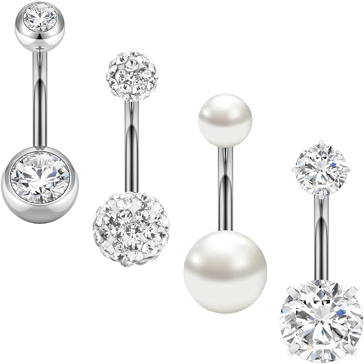 Kit De 6 Piercings De Nombril En Acier Inoxydable 14G - Styles Coeur, CZ Et Anneaux Clicker En Argent Ou Or