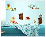 Waldtier Eule Bär Hirsch Igel Eichhörnchen Baum Kinderzimmer PVC Wandtattoo Wandsticker - 4