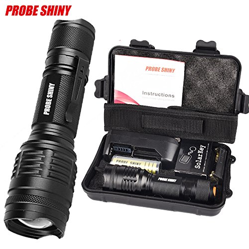 Preisvergleich Produktbild Aberimy Taschenlampen-Set, Taschenlampe Praktische LED wiederaufladbare Schlüsselanhänger Wasserdicht SHOBDW X800 Zoomable XML T6 LED Taktische Polizei Taschenlampe + 18650 Akku + Ladegerät