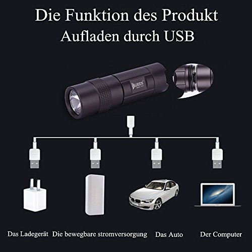 LED Mini-Taschenlampe, WUBEN Taschenlampe CREE XP-G2 R5 Lebensdauer 100000 St. 300 Lumen,Aufladbare Wasserdicht Kinder Projekt oder Geschenk für Innenbeleuchtung und Bewegungen im Freien (Schwarz) - 6