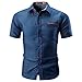 Produktbild Zarupeng Hemd-Art und Weise Slim Fit Shirt Oberteile Einfarbig Herren Basic T-Shirt Business Casual Kurzarm-Hemd (XL, Marine)