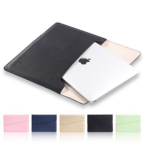 Preisvergleich Produktbild Macbook Air 13 Case, elecfan ® PU Leder Umschlag Verpackung Tragetasche Tasche Schutzhülle Lederhülle Wallet Case Leather Sleeve Aktentasche für Macbook Air / Macbook Pro Retina / Odys / Lenovo / Acer / Asus / HP und Die Meisten Anderen 13''-13,3'' Laptops (13-13.3 Zoll, Schwarz)