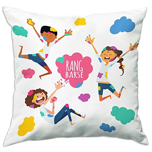 Cushion Cover with Filler 12X12 inches - Happy Holi (Rang-Barse)