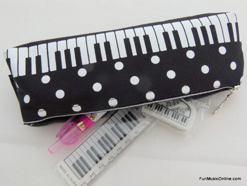 Blanco y Negro Teclado Piano Design Zipper la caja de l  piz