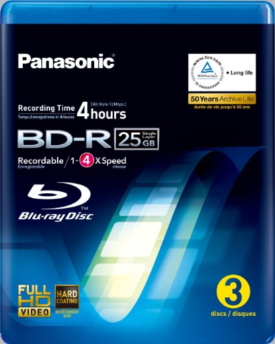 Panasonic LM-BRU25LAE3 12cm Blu-Ray Rohlinge 25GB (4-fache Brenngeschwindigkeit, einmalig beschreibbar) 3er Videobox