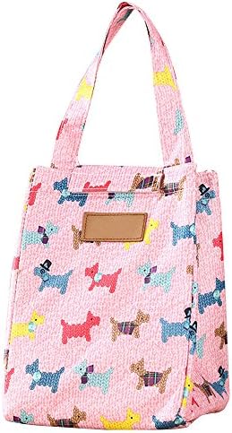 Wocharm Work Picnic Storage Insulated Thermal Cooler Bento Lunch Boxes Tote Bags (Pink Dog)
