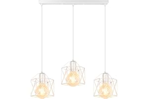PETITES ECREVISSES Suspension Luminaire Industrielle 3 Lampes Vintage E27 Lustre Abat-jour en Métal Design pour Salon Chambre Cuisine (Blanc-avec une barre du support)