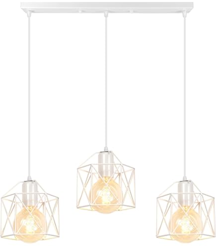 Lampadario Sospensione Industriale 3 Luci - Regolabile In Altezza, E27, Bianco, Per Soggiorno/Camera - Foto 11