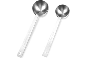 PSYQTSUARY Łyżeczki do kawy, 2 sztuki, miarki do kawy z długim uchwytem, łyżeczki do kawy ze stali nierdzewnej, miarki do dozowania kawy, miarki, łyżki do kawy, akcesoria do kawy w proszku, 2 rozmiary 15 ml, 30