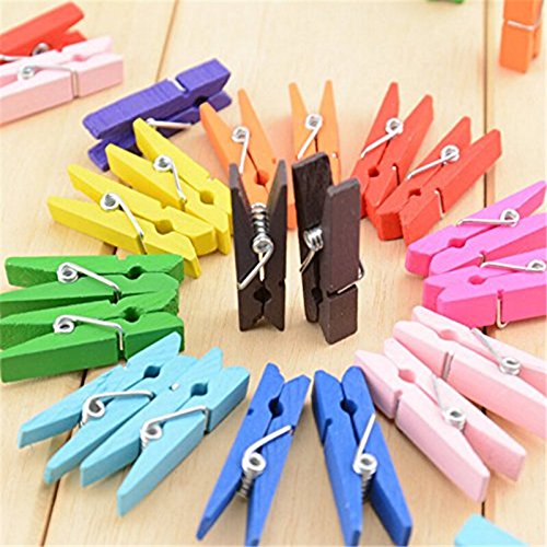 Leisial 50 Stück Mini Foto Clip Wäscheklammern aus Holz,Schwarz - 8