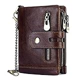 Bloqueo y Protección RFID:Carteras hombre cuero con el material de bloqueo de RFID, este soporte de tarjeta protege sus datos contra el robo de identidad electrónico. cadena de acero antirrobo desmontable para billetera Hombre cuero protege su tarjeta y su dinero.