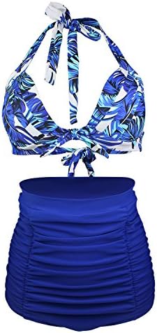 Bathing Suit for Women Floral Halter High Waist Retro Vintage 57s Two Pieces Bikini Sets Plus Size Swimsuit