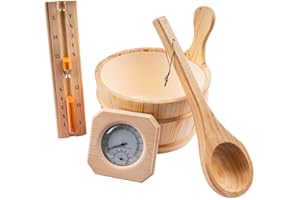 HOME DELUXE - Accesorios para sauna 5 piezas - Q PREMO - incluye cubo para sauna, paleta para sauna y reloj de arena