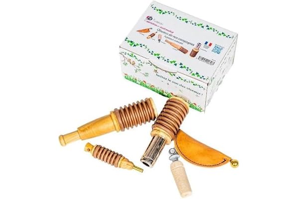 Fuzeau – Coffret 5 Appeaux Manuels - Bois Naturel Buis et Hêtre Vernis Alimentaire – Sons d’Oiseaux Authentiques Poule d’Eau, Grive, Moineau, Rossignol, Canard – Dès 4 Ans - Ref.658