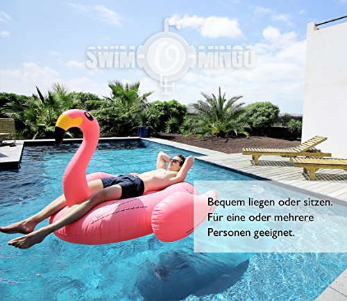 SWIM-O-MINGO Flamingo Luftmatratze aufblasbar, für bis zu 2 Personen – Pool, Strand, Beach, Insel – bis 200 kg belastbar, Größe: 190 x 190 x 130 cm, pink, 0,5 mm Materialdicke - 6