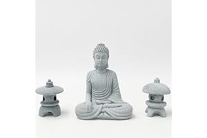 Smoothedo-Pets Fish Tank Decorations Aquarium Decoration Home Decor 4inch Small Buddha Ornaments Japanese Lantern Pagoda Statues Zen Garden (Buddha Set)