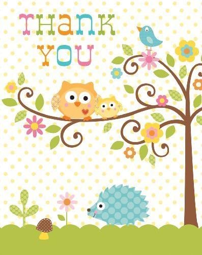 Happi Tree Owl Theme Baby Shower Party Thank You's &amp; Envelopes x 8