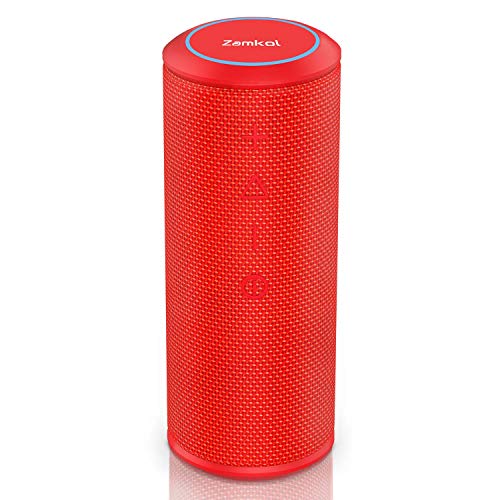 Altavoz Bluetooth, Zamkol Altavoz Inalámbrico Portátil, 24W 360° Sonido Estéreo con Doble Driver, TWS Funcion con Micrófono y Manos Libres, IPX 6 Impermeable para Playa, Ducha, Viajes(Rojo)