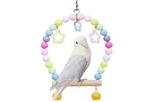 PLUSHCEWT Altalena per uccelli in legno, multicolore, altalena da appendere in piedi, giocattolo per gabbia per uccelli in legno con campanella, altalena da appendere per pappagalli, pappagalli e uccelli