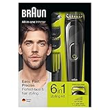 Braun 6-in-1 All-in-one Trimmer MGK3021, Beard Trimmer and Hair Clipper, Ear and Nose Trimmer, Lifetime Sharp Blades, Black/Volt Green