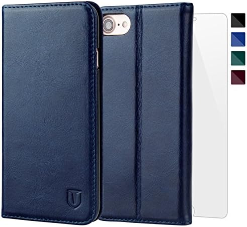 TANNC iPhone 8 Leather Case, iPhone 7 Case, Genuine Leather [Screen Protector Included] Flip Wallet Phone Case [Kickstand] [Card Slot] - Case for Apple iPhone 8 and iPhone 7 – Blue
