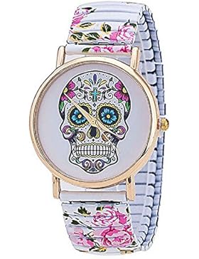 Flower Spring Armbanduhr Edelstahl Totenkopf bedruckt Skelett Armbanduhr