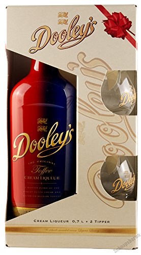 Preisvergleich Produktbild Dooleys Toffee Cream Liqueur 17% 0,7l im Geschenkset mit 2 Gläsern