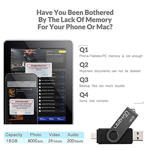 LEIZHAN Black OTG USB Flash Drive 16GB Memory Stick USB Key smartphone Pen Drive For Computer and Android Phone Good quality