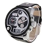Easy Go Shopping wh2305 Digital LCD Dual Time Datum Display Übergroße Armbanduhr 30 m Wasserdicht Lederband Quarz Sport Uhr für Herren, Weiß