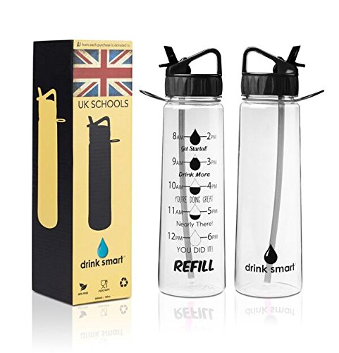 DRINK SMART UK Water Bottle 900ml Motivational Time Markings, Leak proof, BPA Free - Premium Tritan DRINK SMART UK Water Bottle 900ml Motivational Time Markings, Leak proof, BPA Free - Premium Tritan