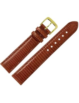 Uhrenarmband 19mm Leder braun Prägung, Teju (echte Eidechse) mit IRV Artenschutzfahne, mit Naht - MADE IN GER...