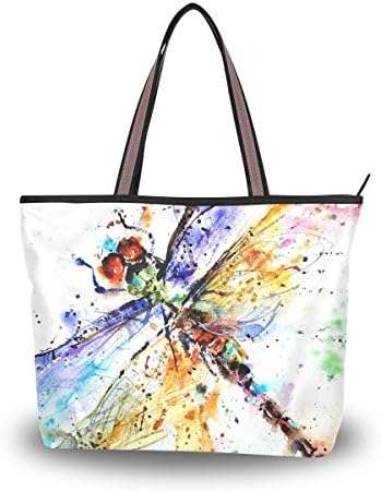UHONEY Extra Large Handbags for Women,Colorful Dragonfly In Sunset Decoration Painting,Fashion Design Ladies Shoulder Tote Bag