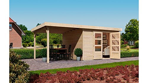 KARIBU Gartenhaus Arnis 4, mit seitlichem Schleppdach (ca. 220cm) natur