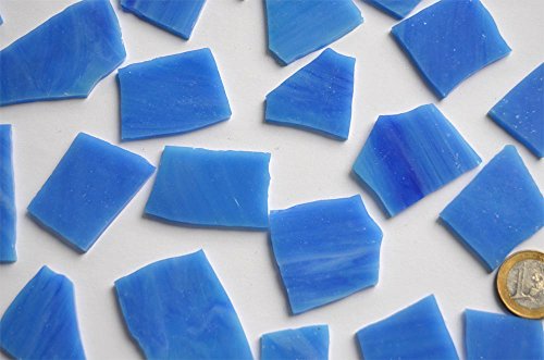 200g Tiffany Glas unbearbeitet blau marmoriert Bruchmosaik frostsicher ca. 30 St.