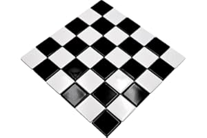CONWIRE Scacchiera a mosaico in ceramica nera bianca lucida per pavimenti, pareti, bagno, WC, doccia, cucina, specchio per piastrelle, rivestimento per vasca da bagno, mosaico
