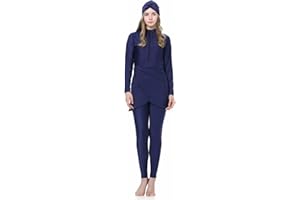 WOWDECOR Muslimisches Badeanzug für Damen, 3-teilig, volle Abdeckung, Reißverschluss vorne, Bademode, islamischer Rashguard, Burkini