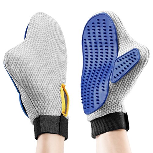 Preisvergleich Produktbild OMorc Fellpflegehandschuh für Hunde und Katzen, Massagehandschuh zur Fellpflege, Bürste zum Entfernen von Haaren und für Streicheleinheiten, geeignet für Hunde, Katzen, Kaninchen, Pferde, Farbe: Grau, 2 Stück, beide für die rechte Hand