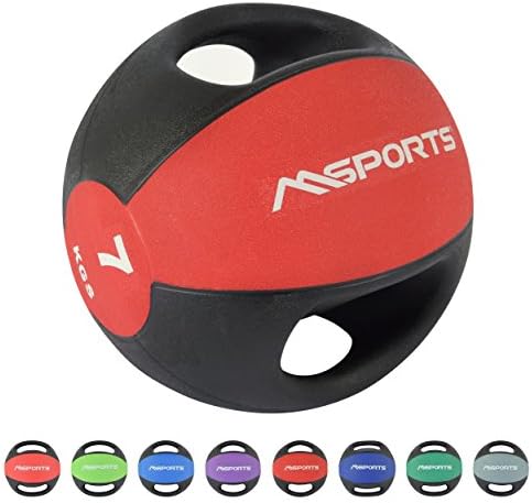 Msports Medicine Ball with Handles 1 – 10 kg – Professional Studio Quality Exercise Balls, 7 kg - Rot
