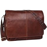 Große Vintage Ledertasche mit vielen Fächern inkl. verstellbaren Schultergurt (110 - 145 cm / 3,7 cm breit), hoher Tragekomfort | Umhängetasche Leder für Herren und Damen