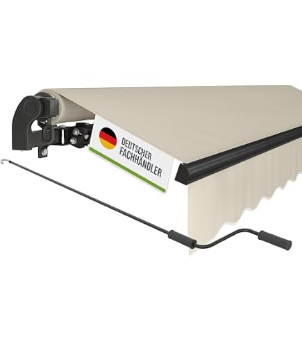 blumfeldt CloudShade Markise – Elektrische Gelenkarmmarkise mit App & Fernbedienung, UV 30+ & Regenschutz, Einstellbarer Neigungswinkel, Aluminiumrahmen, Einfache Wandmontage, 250 cm Breit, Beige Garten